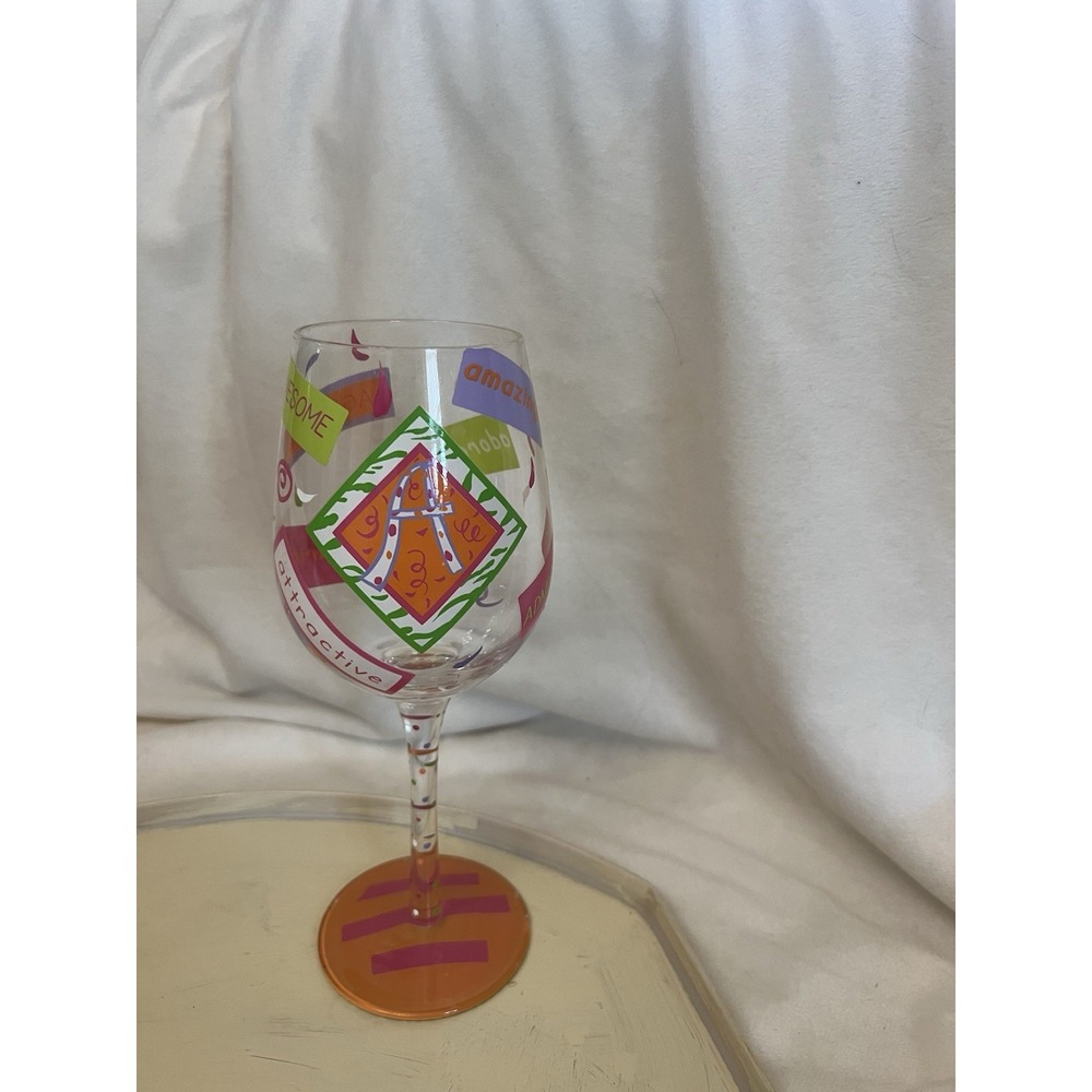 Lolita "Love My Letter" A Hand Painted Glass 15 0z. 9 Inches Wine Stem